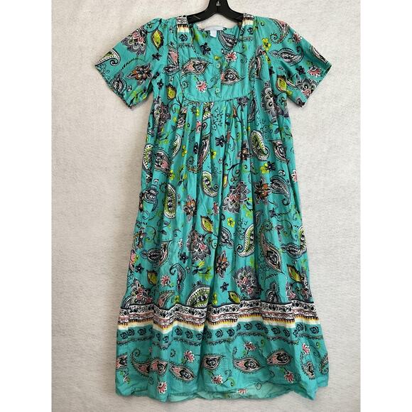 Only Necessities Dress Womens Medium Blue Paisley Short Sleeve Kaftan Maxi - Picture 2 of 9